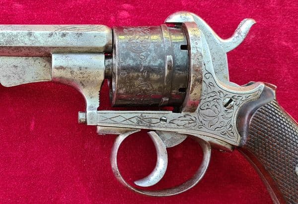 A rare CIVIL WAR ERA 9mm Pinfire 6 shot revolver with folding bayonet. Circa 1865. Ref 3594